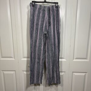 Laundry Shelli Segal Linen Pants Womens M Stripe Boho Resortcore Belt